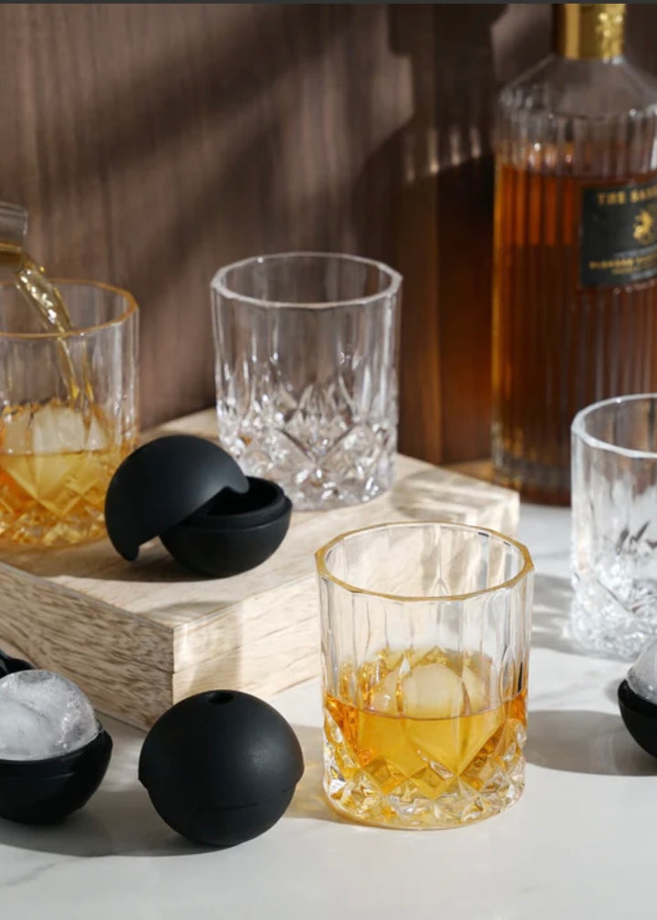 Whiskey Glasses & Ice Sphere Molds Gift Box Set