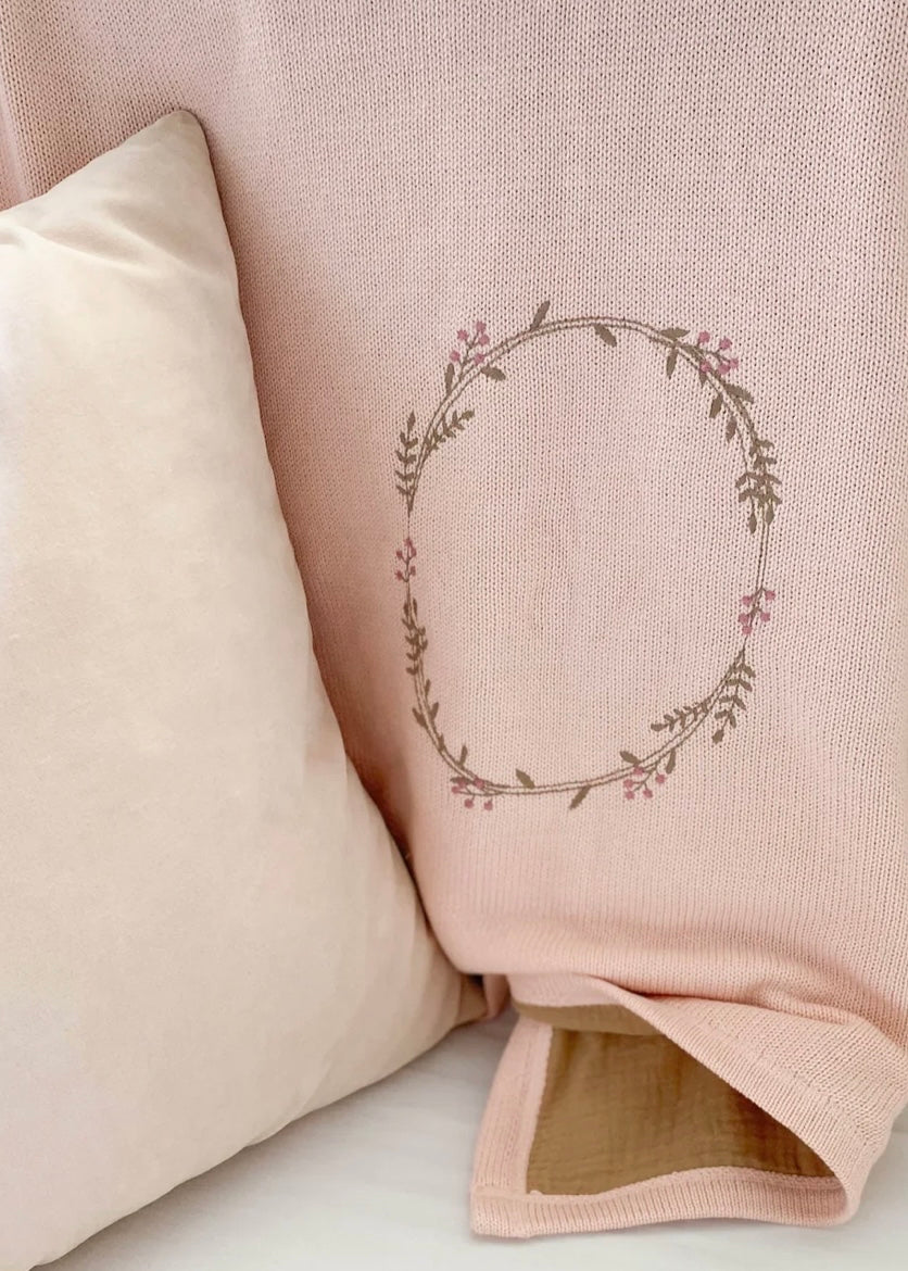 Wreath Embroidered Double Sided Blanket - Pink