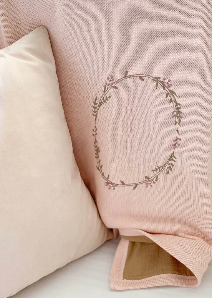Wreath Embroidered Double Sided Blanket - Pink