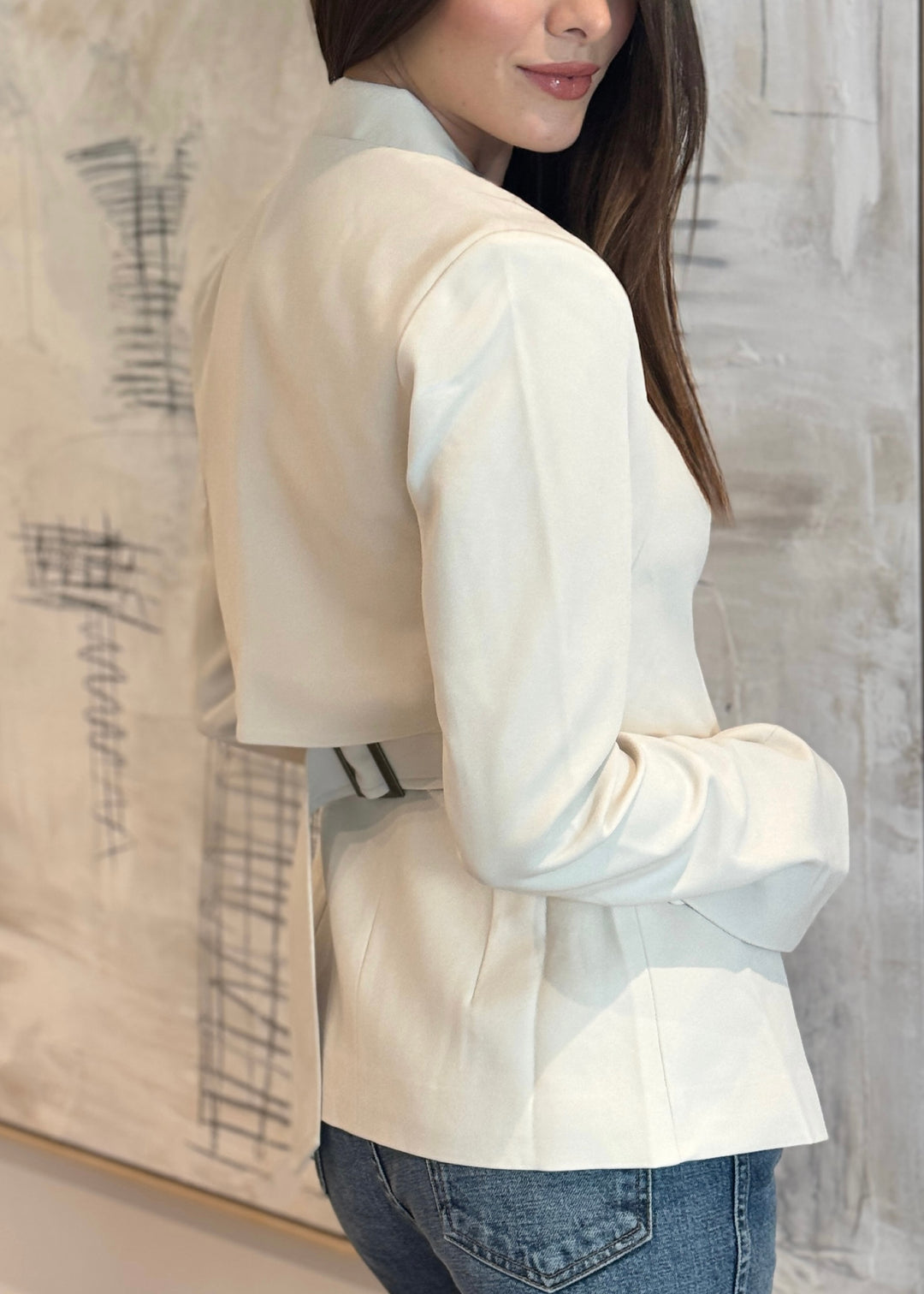 Caroline Bolero Blazer Vest Ivory Detachable Sleeves